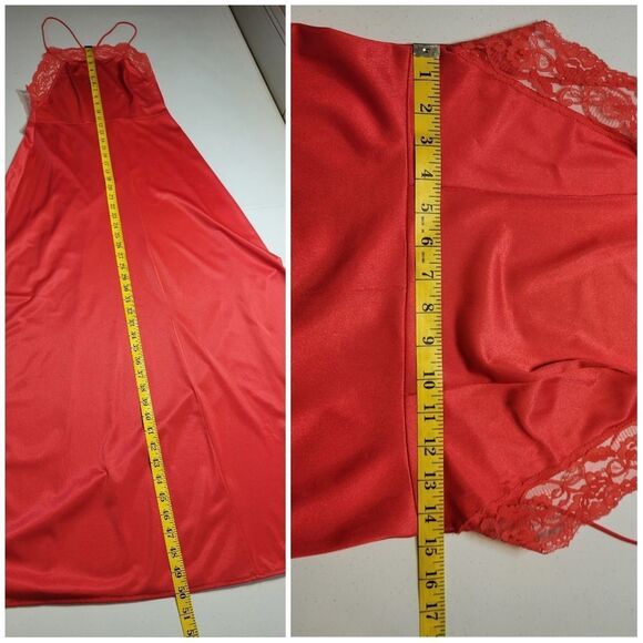 Vintage Nightgown Elegant Red Spaghetti Strap Slip Dress Open Back Lace - Picture 14 of 14